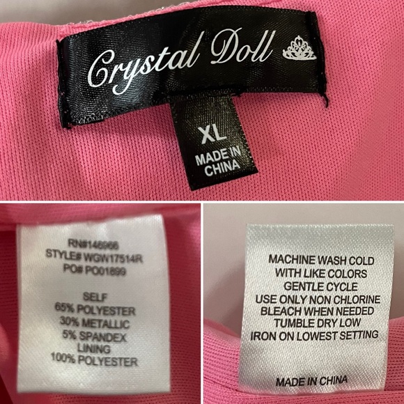 Crystal Doll Sparkly Pink 2-Piece Dress Set Mini Skirt & Long Sleeve Crop Top XL - Picture 16 of 16